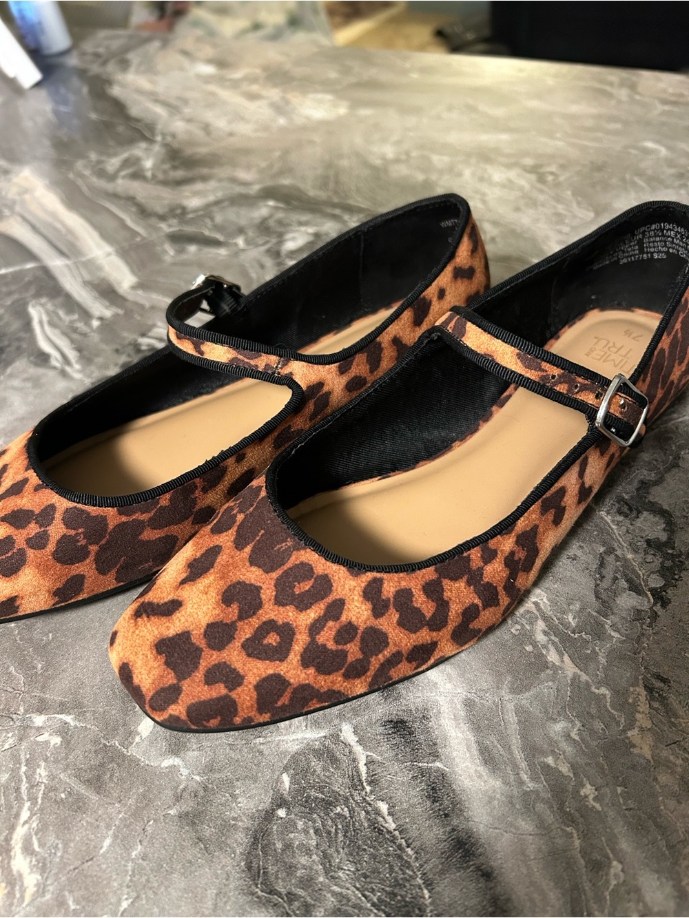Time and Tru Leopard-Print Mary Jane Flats - Brown/Black
